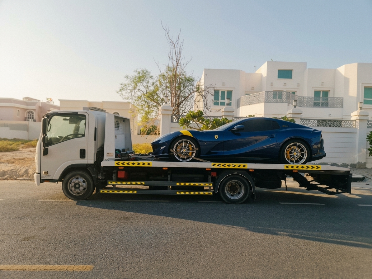 Ferrari 812 Superfast on Flatbed in Dubai Villa Community